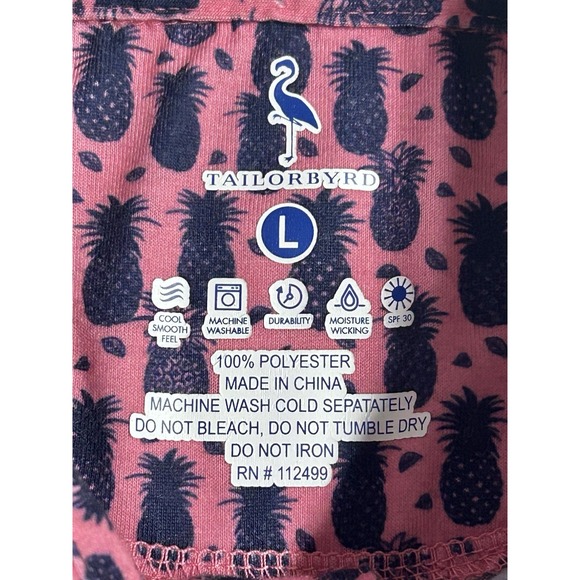 TailorByrd Men's Shirt Golf Polo Pink Navy Pineapples Performance Preppy Large - Picture 8 of 9